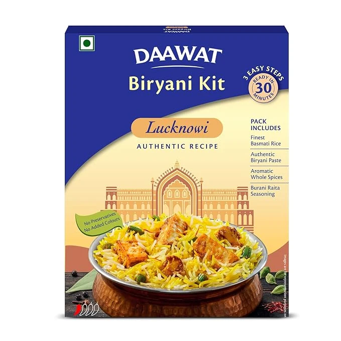 Daawat Lucknowi Biryani Kit, With Authentic Biryani Paste & Basmati Rice | Makes 1 Kg I 3 Easy steps in 30 Mins | Serves 2–4 People
